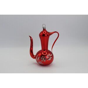 Vintage Red Glass Teapot Ornament - Hand Blown Polish Christmas Decor 1950s